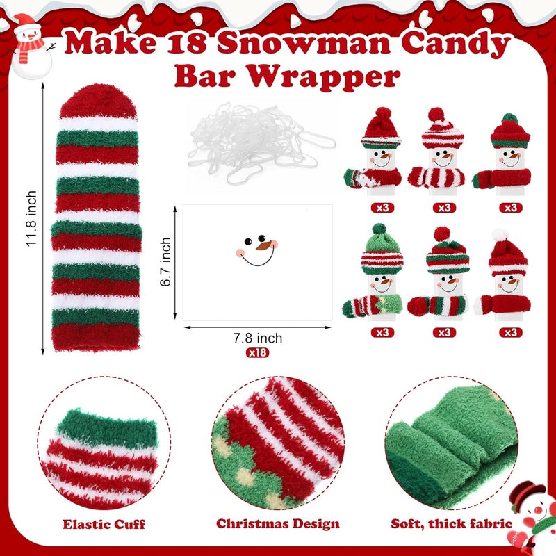 Halfchet 18 Sets Winter Snowman Candy Wrapper Gift Kit with Soft Fuzzy Socks Winter DIY Candy Chocolate Bar Wrappers Craft Snowman Gift Boxes Kit for Holiday Favor Supplies - Image 2